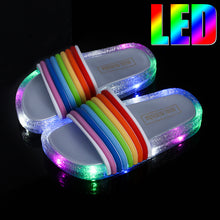 Load image into Gallery viewer, 2019 New Summer Children's LED Slippers for Boys Girls Slippers PVC Non-slip Rainbow Beach Sandals Kids Home Bathroom Flip Flops