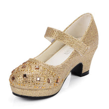 Load image into Gallery viewer, ULKNN Children Princess Shoes for Girls Sandals High Heel Glitter Shiny Rhinestone Enfants Fille Female Party Dress Shoes