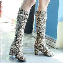 Load image into Gallery viewer, Fashion Knee High Boots Women's Winter Boots Thick High Heels Long Boots Round Slip On Spring Autumn Shoes Woman Black White