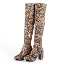 Load image into Gallery viewer, Fashion Knee High Boots Women's Winter Boots Thick High Heels Long Boots Round Slip On Spring Autumn Shoes Woman Black White