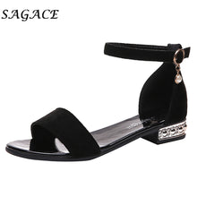 Load image into Gallery viewer, SAGACE Shoes Women leather ladies buckle sandals rubber beach sandals pumps women shoes low heels women square heel flock shoes