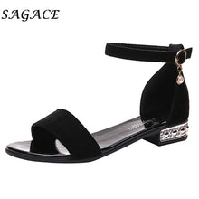 Load image into Gallery viewer, SAGACE Shoes Women leather ladies buckle sandals rubber beach sandals pumps women shoes low heels women square heel flock shoes