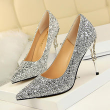 Load image into Gallery viewer, gold silverhigh heels wedding party shoes women pumps