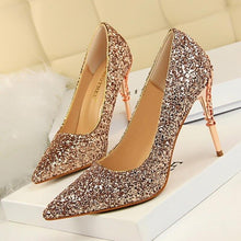 Load image into Gallery viewer, gold silverhigh heels wedding party shoes women pumps