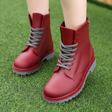 Load image into Gallery viewer, Women's Fashion Rainboots Waterproof Shoes Woman Mud Water Shoes Rubber Lace Up PVC Ankle Boots Sewing Rain Boots plus size 44
