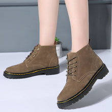 Load image into Gallery viewer, WeiDeng Genuine Leather Ankle Boots Women Classic Matin Fashion Flats Winter Lace Up High Top Casual Waterproof Shoes Female