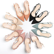 Load image into Gallery viewer, Shoes Woman 2020 Spring 6CM Thin High Heels Slingbacks Female Pointed Toe Solid Flock Women's Shoes Office Lady Elegant Sandals