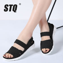Load image into Gallery viewer, STQ 2020 Women Flat Sandals Shoes Women Woven Wedge Sandals Shoes Ladies Beach Summer Slingback Sandals Flipflops Shoes 802