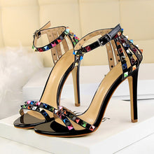 Load image into Gallery viewer, 2020 Women 11cm High Heels Rivets Studded Sandals Lady Sandles Stiletto Gladiator Pumps Stripper Summer Fetish Platform Shoes