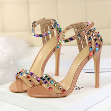 Load image into Gallery viewer, 2020 Women 11cm High Heels Rivets Studded Sandals Lady Sandles Stiletto Gladiator Pumps Stripper Summer Fetish Platform Shoes