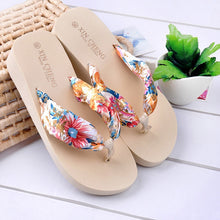 Load image into Gallery viewer, shoes Woman Bohemia Floral Beach Sandals Wedge Platform Thongs Slippers Flip Flops zapatos de mujer
