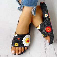 Load image into Gallery viewer, Summer Slippers Women Cute flower Flat Flip Flops Ladies Soft Slides Shoes Female Print Floral Bling Beach Casual Sandals