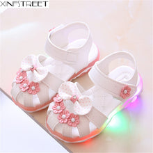 Load image into Gallery viewer, Xinfstreet Baby Toddler Girls Summer Shoes Children Sandals With Light Up Breathable Soft Bow Kids Girls Sandals Size 21-30