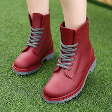 Load image into Gallery viewer, Women's Fashion Rainboots Waterproof Shoes Woman Mud Water Shoes Rubber Lace Up PVC Ankle Boots Sewing Rain Boots plus size 44
