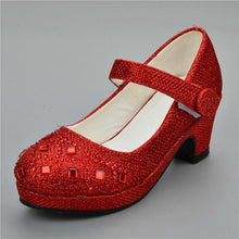 Load image into Gallery viewer, ULKNN Children Princess Shoes for Girls Sandals High Heel Glitter Shiny Rhinestone Enfants Fille Female Party Dress Shoes
