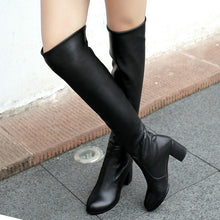 Load image into Gallery viewer, Fashion Knee High Boots Women's Winter Boots Thick High Heels Long Boots Round Slip On Spring Autumn Shoes Woman Black White
