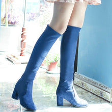 Load image into Gallery viewer, Fashion Knee High Boots Women's Winter Boots Thick High Heels Long Boots Round Slip On Spring Autumn Shoes Woman Black White
