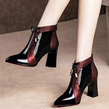 Load image into Gallery viewer, 2020 Spring Autumn Patent leather thick High Heels Pointed Toe Faux Leather Zipper Style Sexy Ankle Womens Boots Bota Feminina
