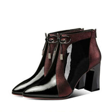 Load image into Gallery viewer, 2020 Spring Autumn Patent leather thick High Heels Pointed Toe Faux Leather Zipper Style Sexy Ankle Womens Boots Bota Feminina
