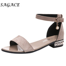 Load image into Gallery viewer, SAGACE Shoes Women leather ladies buckle sandals rubber beach sandals pumps women shoes low heels women square heel flock shoes
