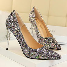 Load image into Gallery viewer, gold silverhigh heels wedding party shoes women pumps
