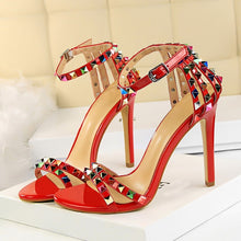 Load image into Gallery viewer, 2020 Women 11cm High Heels Rivets Studded Sandals Lady Sandles Stiletto Gladiator Pumps Stripper Summer Fetish Platform Shoes
