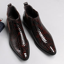 Load image into Gallery viewer, Trend Leather Boots Snake Skin Pattern Bota Masculina Pure Leather Work Men Shoes
