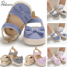 Load image into Gallery viewer, 2019 Children Summer Shoes Newborn Infant Baby Girl Boy Soft Crib Shoes Infants Anti-slip Sneaker Striped Bow Prewalker 0-18M
