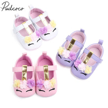 Load image into Gallery viewer, 2019 Brand New Toddler Baby Girls Flower Unicorn Shoes PU Leather Shoes Soft Sole Crib Shoes Spring Autumn First walkers 0-18M
