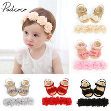 Load image into Gallery viewer, 2019 Baby Summer Clothing Newborn Kid Baby Girl Flower Sandals Shoes Soft Sole Hook Casual Summer Shoes +Headband 2Pcs Solid Set
