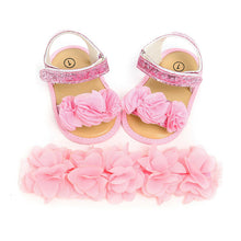 Load image into Gallery viewer, 2019 Baby Summer Clothing Newborn Kid Baby Girl Flower Sandals Shoes Soft Sole Hook Casual Summer Shoes +Headband 2Pcs Solid Set
