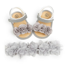 Load image into Gallery viewer, 2019 Baby Summer Clothing Newborn Kid Baby Girl Flower Sandals Shoes Soft Sole Hook Casual Summer Shoes +Headband 2Pcs Solid Set
