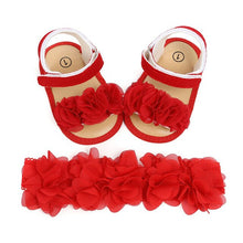 Load image into Gallery viewer, 2019 Baby Summer Clothing Newborn Kid Baby Girl Flower Sandals Shoes Soft Sole Hook Casual Summer Shoes +Headband 2Pcs Solid Set
