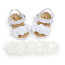 Load image into Gallery viewer, 2019 Baby Summer Clothing Newborn Kid Baby Girl Flower Sandals Shoes Soft Sole Hook Casual Summer Shoes +Headband 2Pcs Solid Set
