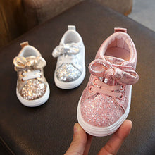 Load image into Gallery viewer, 2019 Children Four Season Shoes 1-3 Years Toddler Baby Girls Bow Sequin Crib Shoe Trend Casual Shoes Glitter Bowknot Dress Shoes
