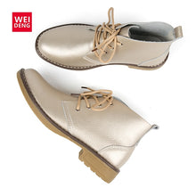 Load image into Gallery viewer, WeiDeng Genuine Leather Ankle Boots Women Classic Matin Fashion Flats Winter Lace Up High Top Casual Waterproof Shoes Female

