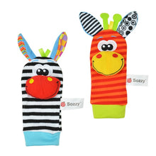 Load image into Gallery viewer, Toys Animal Socks Wrist Strap With Rattle for child boy girl Baby
