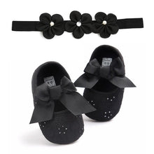 Load image into Gallery viewer, 2019 Brand New Toddler Kids Baby Girls Boys Bowknot Shoes +Headband 2PCS Lace Floral Soft Shoes Spring First Walkers 0-18M
